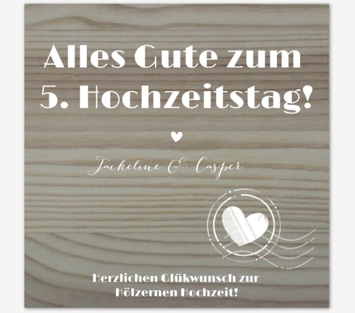 Glückwunschkarte in Holzoptik: Hölzerne Hochzeit & 5 Jahre verheiratet: Der 5. Hochzeitstag - die Holzhochzeit